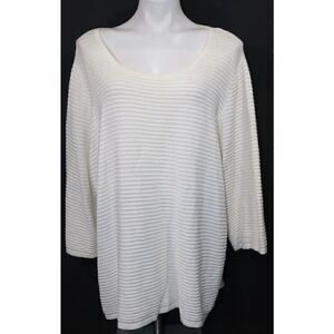 Calvin Klein Women's White Round-Neck Textured Puff Sleeve Top Blouse  3XL‎
